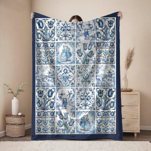 Chic Blaue weiße ländliche Szenen Toile de Jouy Fleecedecke