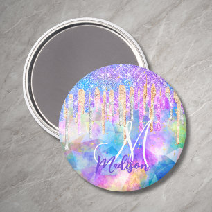 Chic blauer Aqua-Einhorn, der Glitter-Monogramm tr Magnet