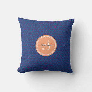 Chic blaues abstraktes geometrisches Muster-Monogr Kissen
