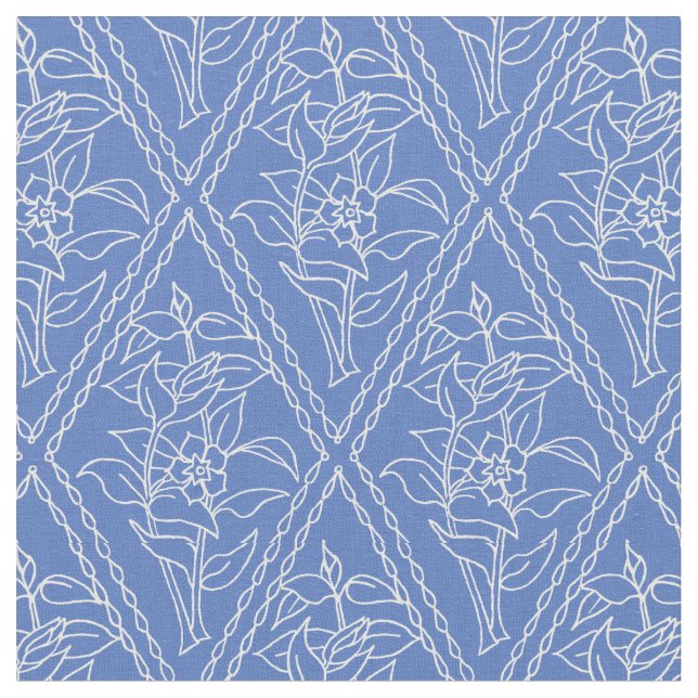 Chic-blaues Vintages Singrün-Blumenmuster Stoff (Nahaufnahme)