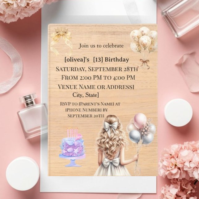 Chic Blonde Girl 13th Birthday Party Invitation Acryleinladungen (Von Creator hochgeladen)