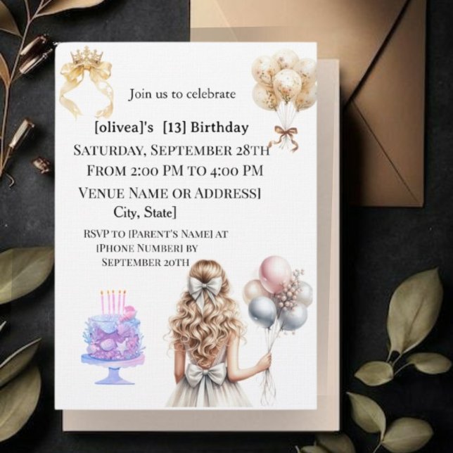 Chic Blonde Girl 13th Birthday Party Invitation Einladung (Von Creator hochgeladen)