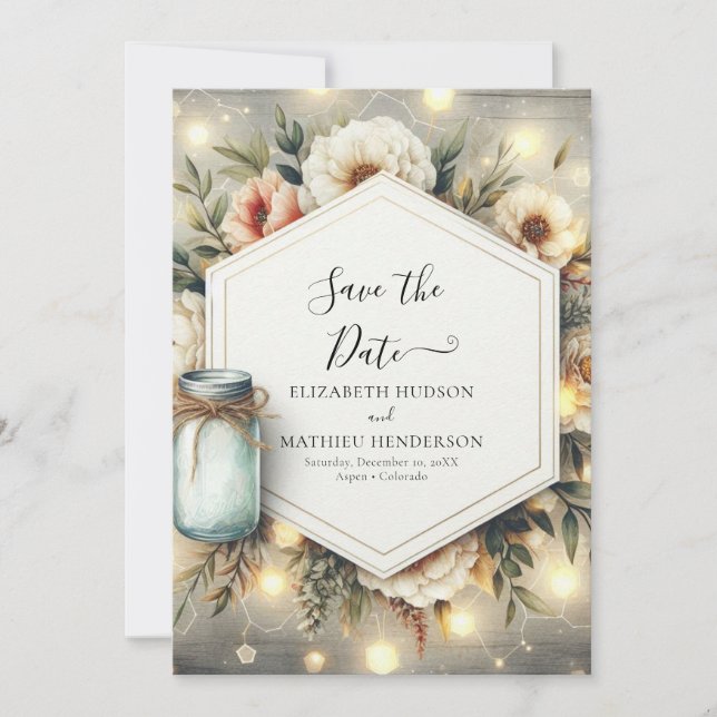 Chic Bloom Mason Jar Wedding Save The Date (Vorderseite)