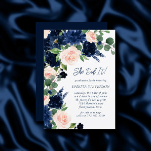 Chic Blooms   Abschluss Navy Blue und Blush Pink Einladung