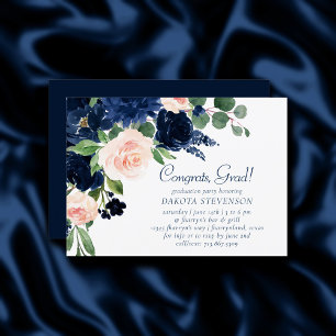 Chic Blooms   Abschluss Navy Blue und Blush Pink Einladung