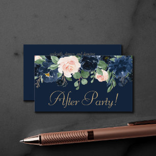 Chic Blooms   Dunkler Navy Blue und Blush Empfang Begleitkarte