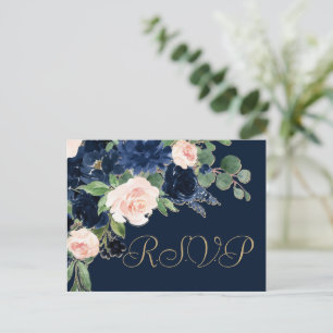 Chic Blooms   Dunkles Navy Blau und Blush Pink UAW Postkarte