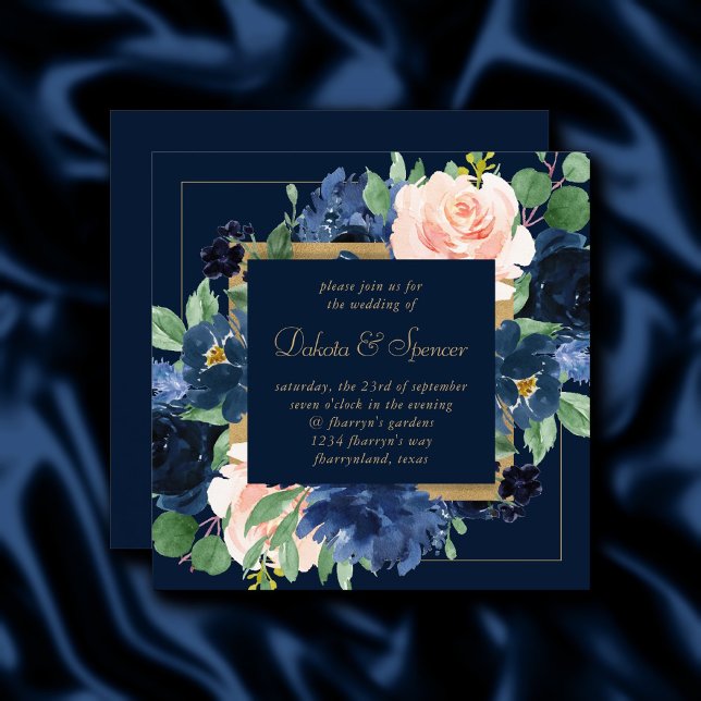 Chic Blooms | Dunkles Navy Blue und Blush Kranz Einladung (Von Creator hochgeladen)