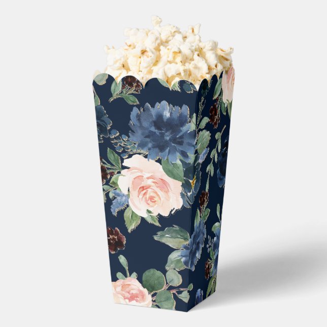 Chic Blooms | Dunkles Navy Blue und Blush Pattern Geschenkschachtel (Geplatzt)
