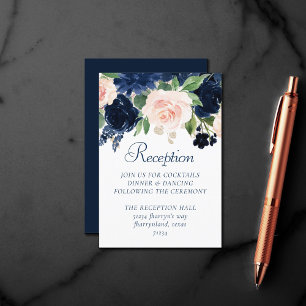 Chic Blooms   Empfang Navy Blue und Blush Pink Begleitkarte