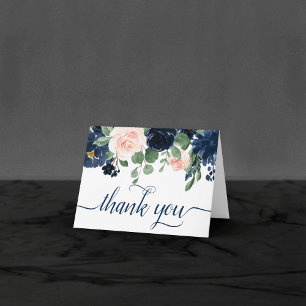 Chic Blooms   Foto Navy Blue und Blush Pink Dankeskarte