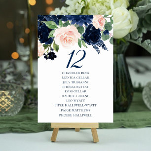 Chic Blooms Gästebamen der Marine und Blush Tischnummer