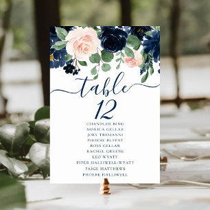 Chic Blooms Gästebamen der Marine und Blush Tischnummer
