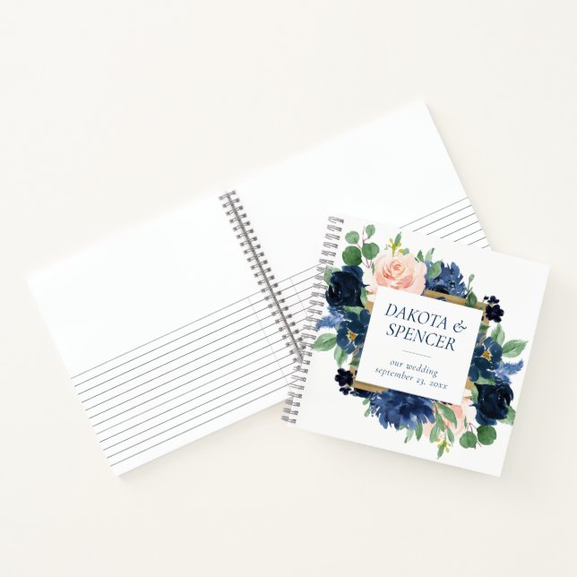 Chic Blooms | Gästebuch Navy Blue und Blush Foto Notizbuch (Innenseite)