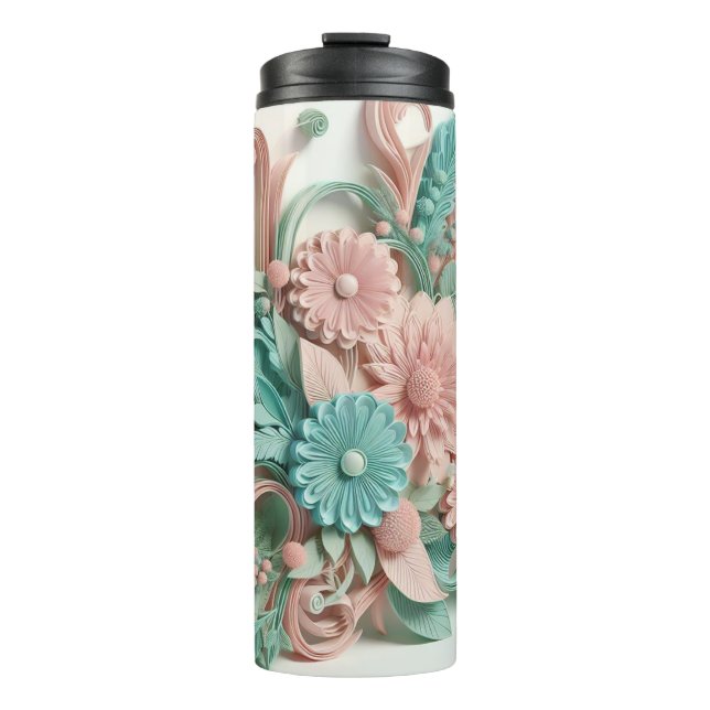 Chic Blooms: Moderner botanischer Blumendruck Thermosbecher (Vorderseite)