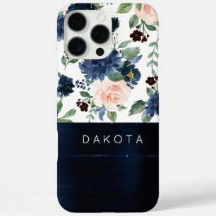 Chic Blooms Monogramm Navy Blue und Blush Floral iPhone 16 Pro Max Hülle