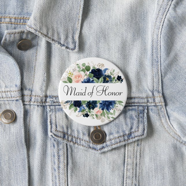 Chic Blooms | Navy Blue and Blush Brautparty Button (Beispiel)