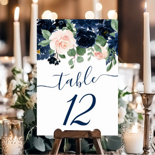 Chic Blooms Navy Blue and Blush Floral Garland Tischnummer