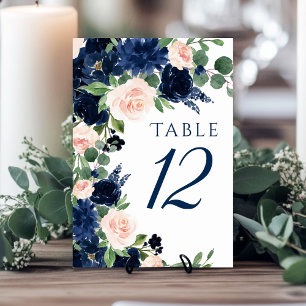 Chic Blooms   Navy Blue and Blush Floral Wreath Tischnummer