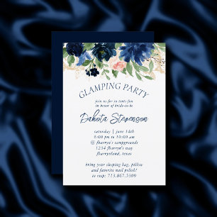 Chic Blooms   Navy Blue and Blush Glamping Party Einladung
