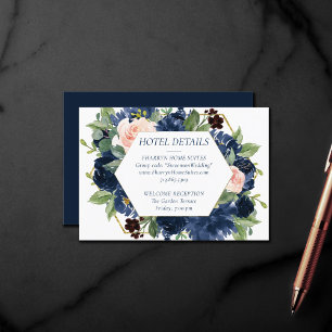 Chic Blooms   Navy Blue and Blush Hotel Details Begleitkarte