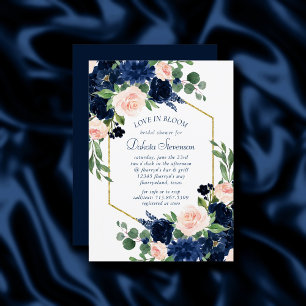 Chic Blooms   Navy Blue and Blush Pink Baby Dusche Einladung