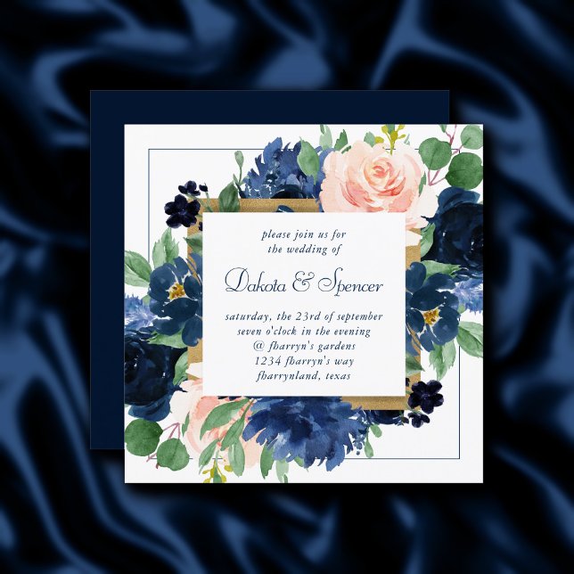 Chic Blooms | Navy Blue and Blush Pink Floral Einladung (Von Creator hochgeladen)