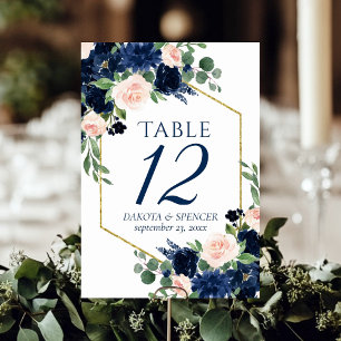 Chic Blooms   Navy Blue and Blush Pink Floral Tischnummer