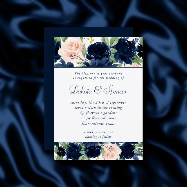 Chic Blooms | Navy Blue and Blush Pink Garland Einladung (Von Creator hochgeladen)