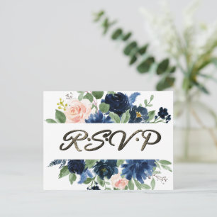 Chic Blooms   Navy Blue and Blush Pink Response Postkarte