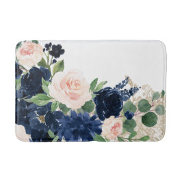 Chic Blooms | Navy Blue and Blush Rosen Shimmer Badematte