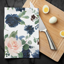 Chic Blooms | Navy Blue and Blush Rosen Shimmer Geschirrtuch