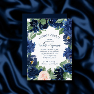 Chic Blooms   Navy Blue Blush Floral Brautparty Einladung