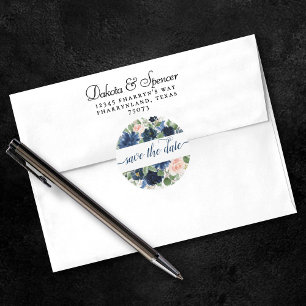 Chic Blooms   Navy Blue und Blush Save the Date Runder Aufkleber
