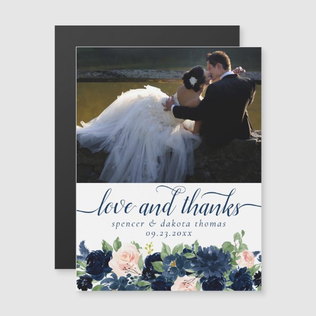 Chic Blooms | Navy Blush Foto Danke Magnet (Vorne/Hinten)