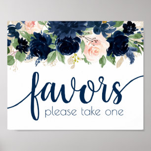 Chic Blooms Navy und Blush Florale Geschenke Poster