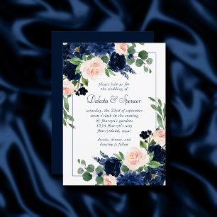 Chic Blooms Romantische Blush-Navy-Frame-Hochzei Einladung