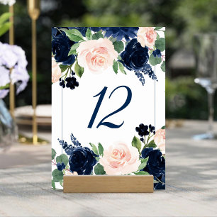 Chic Blooms Romantische Navy Blue und Blush Flor Tischnummer