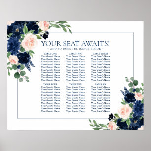 Chic Blooms   Seekarte für Navy und Blush Poster