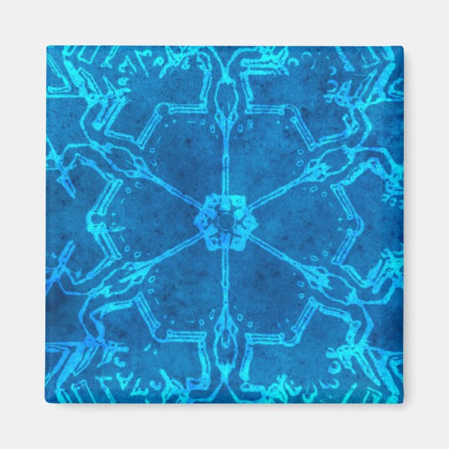 Chic Blue Abstrakt Snowflake Blume Magnet (Vorne)