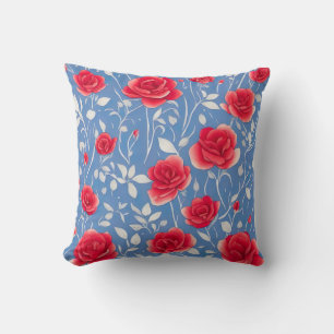 Chic Blue and Red Watercolor Blumenmuster Kissen