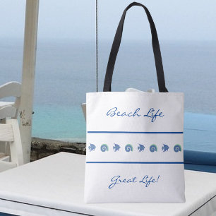 Chic Blue and White Stripes Muschel Fish Beach Lif