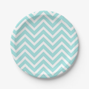 Chic Blue and White Zickzack Pattern Paper Plate Pappteller