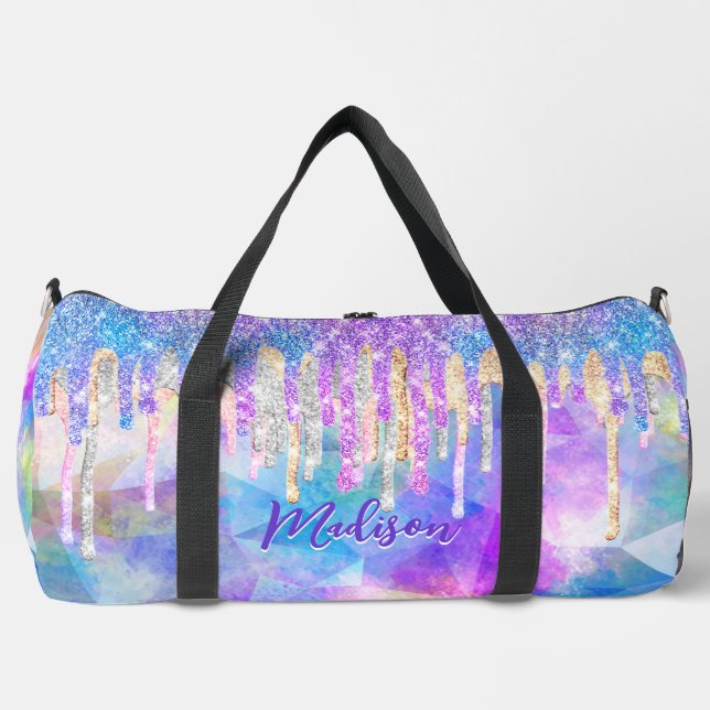 Chic blue aqua unicorn dripping Glitzer monogram Duffle Bag (Vorderseite)