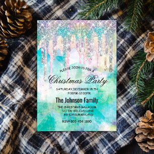 Chic blue aqua unicorone Tropfen Glitzer Weihnacht Einladung