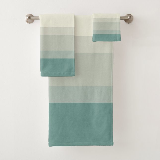 Chic Blue Aquamarin Green Stripes Designer Ocean C Badhandtuch Set (Insitu)