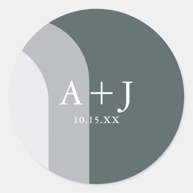 Chic Blue Arches Monogram und Date Wedding Runder Aufkleber (Vorderseite)