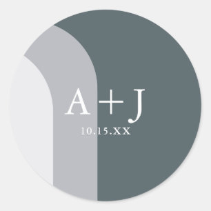 Chic Blue Arches Monogramm und Datum Hochzeit Runder Aufkleber