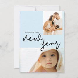 Chic Blue Baby Boy Birth Foto Happy New Year Feiertagskarte