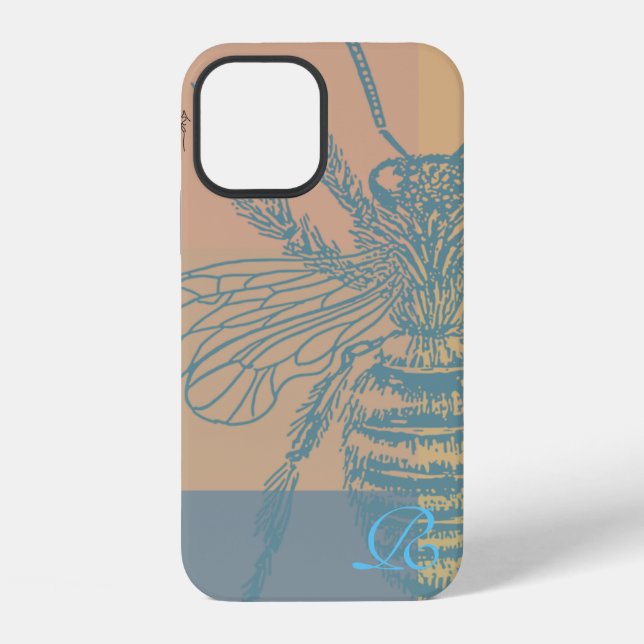 Chic Blue Bee Monogram iPhone Hülle (Rückseite)